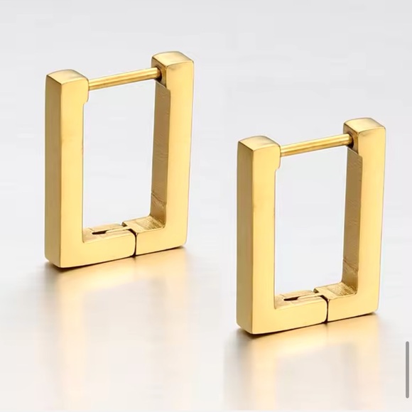 Nadine - Gold Stainless Steel Rectangle Earrings - Picture 3 of 8